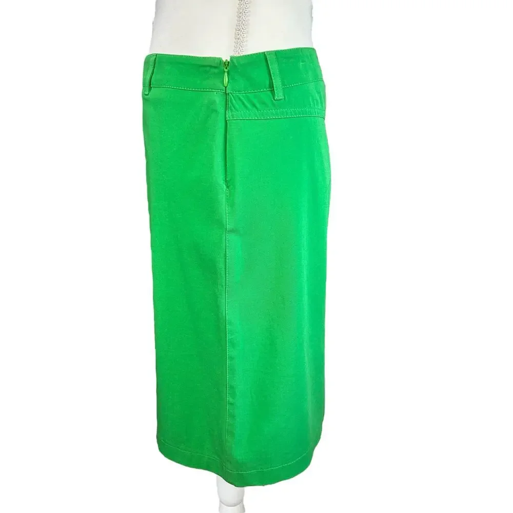 Adrienne Vittadini Classico Skirt Size 10 Kelly Green A Line Side Zip Back Slit